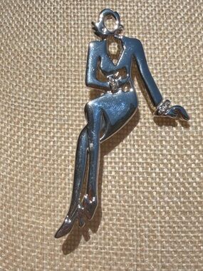 Silver-Tone Femme Silhouette Pendant Brooch